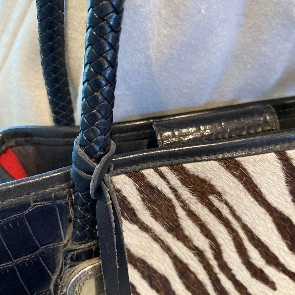 BRIGHTON Authentic Black Leather Zebra Print Calf Hair Shoulder Bag